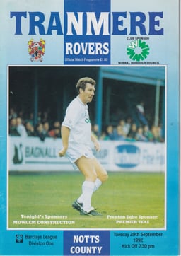 Tranmere Rovers v Notts County Match Programme 1992-09-29